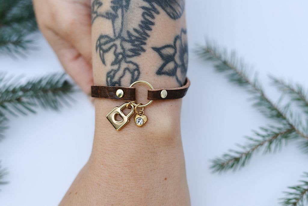 Leather Bracelet - Gold Charms