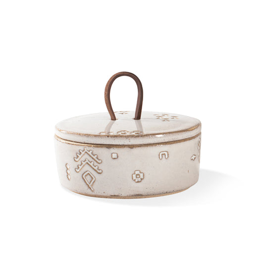 White Artisan Oval Trinket Box