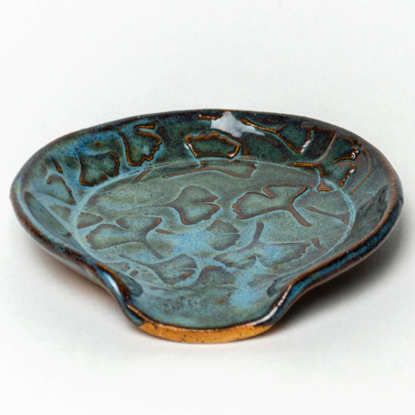 Ginkgo Patterned Blue Ceramic Spoon Rest