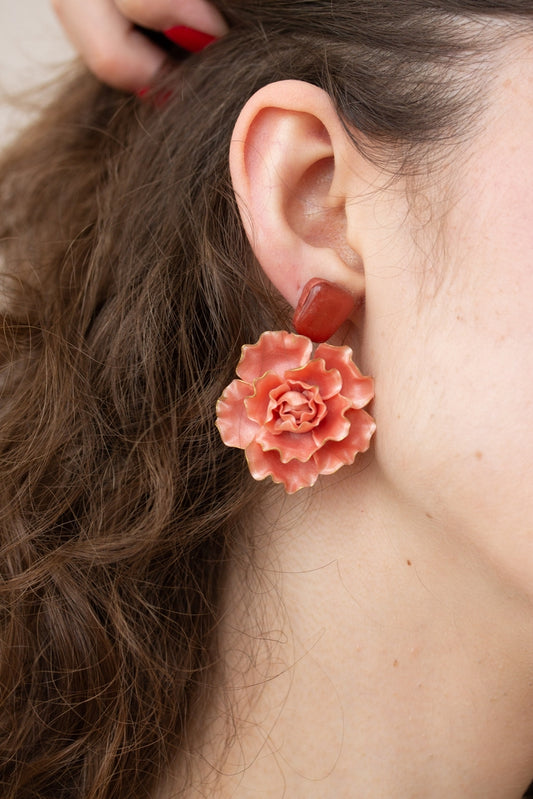 Peachy Pink Flowers Statement Earrings