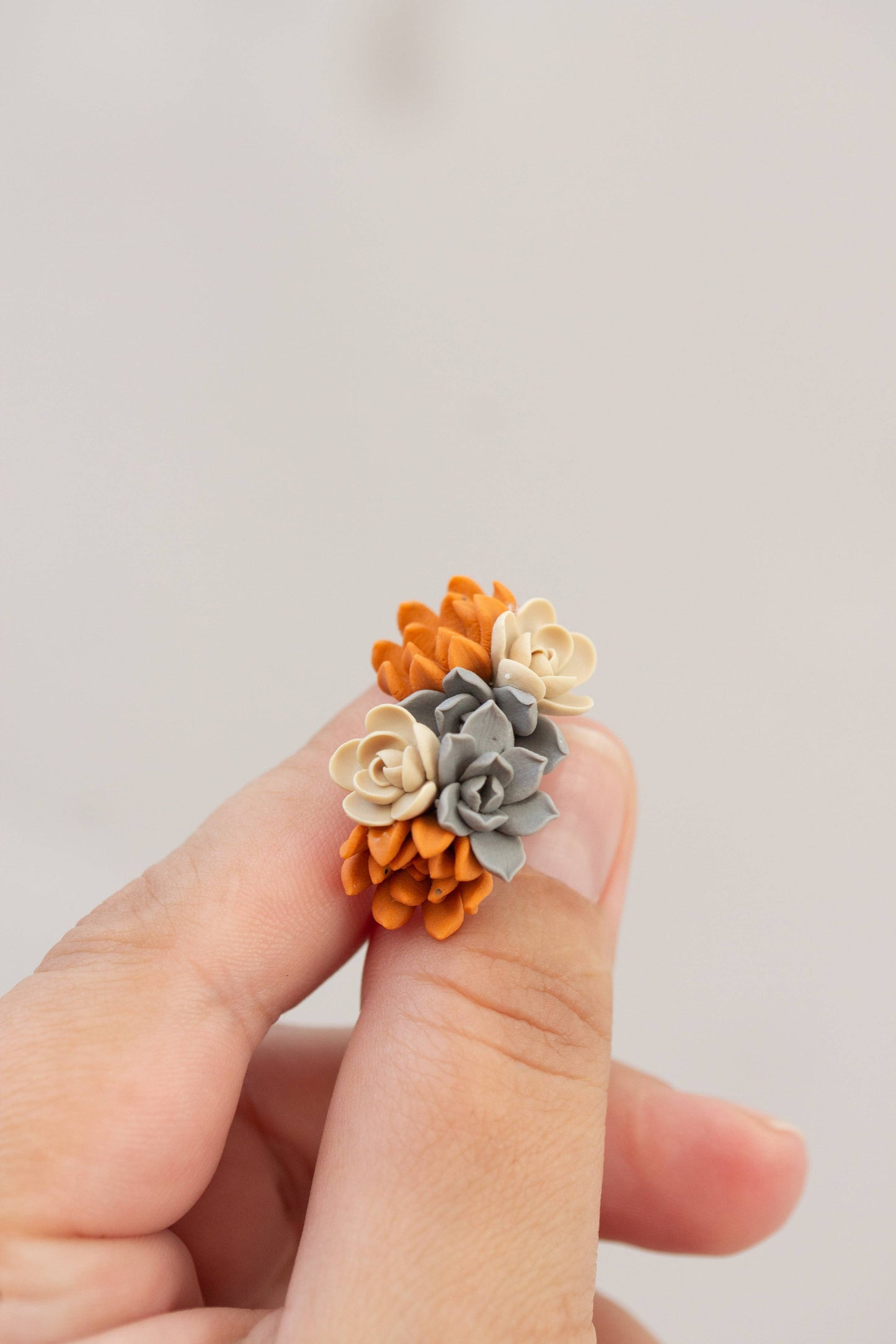 Succulent Stud Earrings - Orange Gray Echeveria Plant