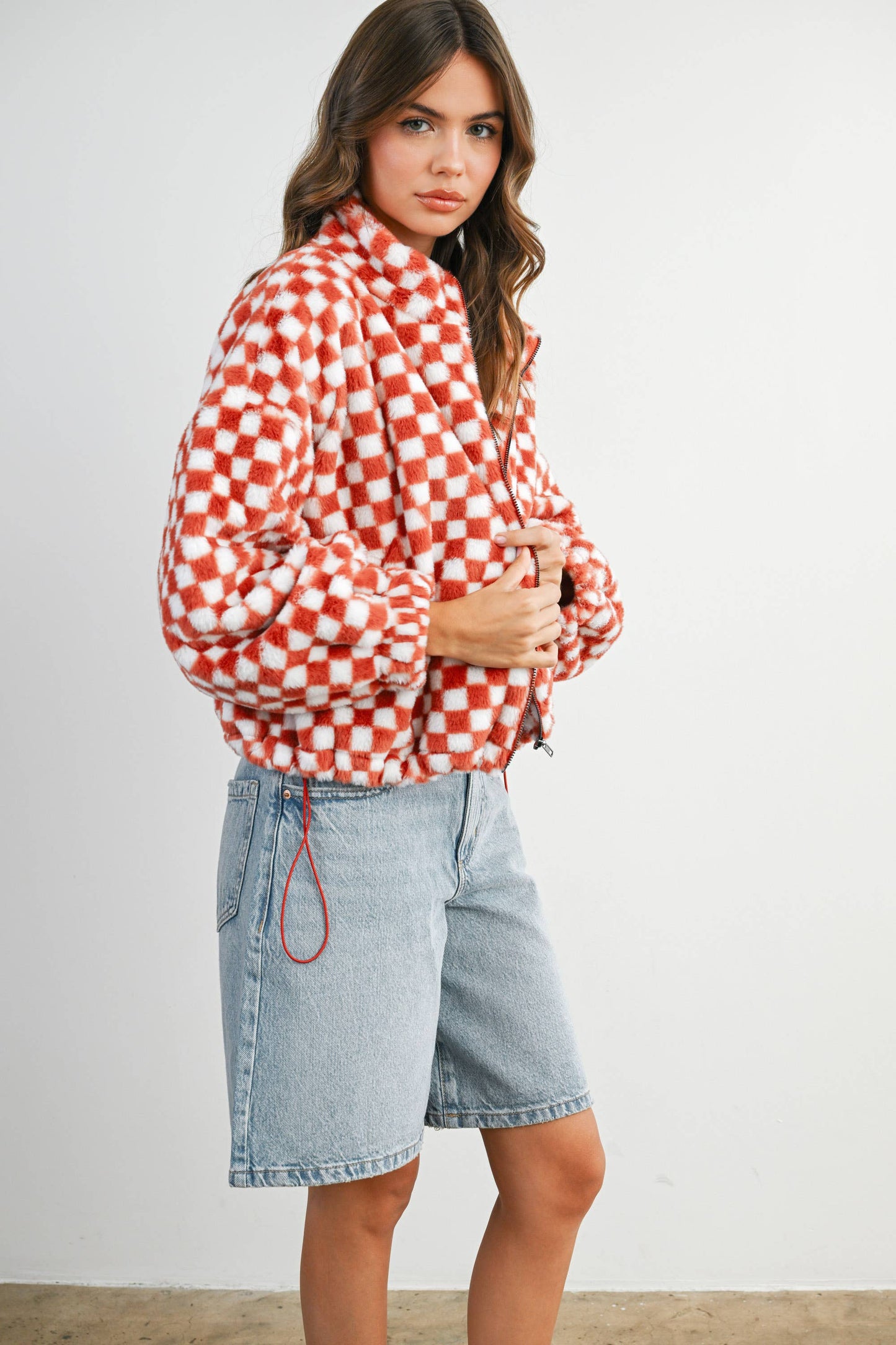 Fall Winter Checker Teddy Fall Jacket