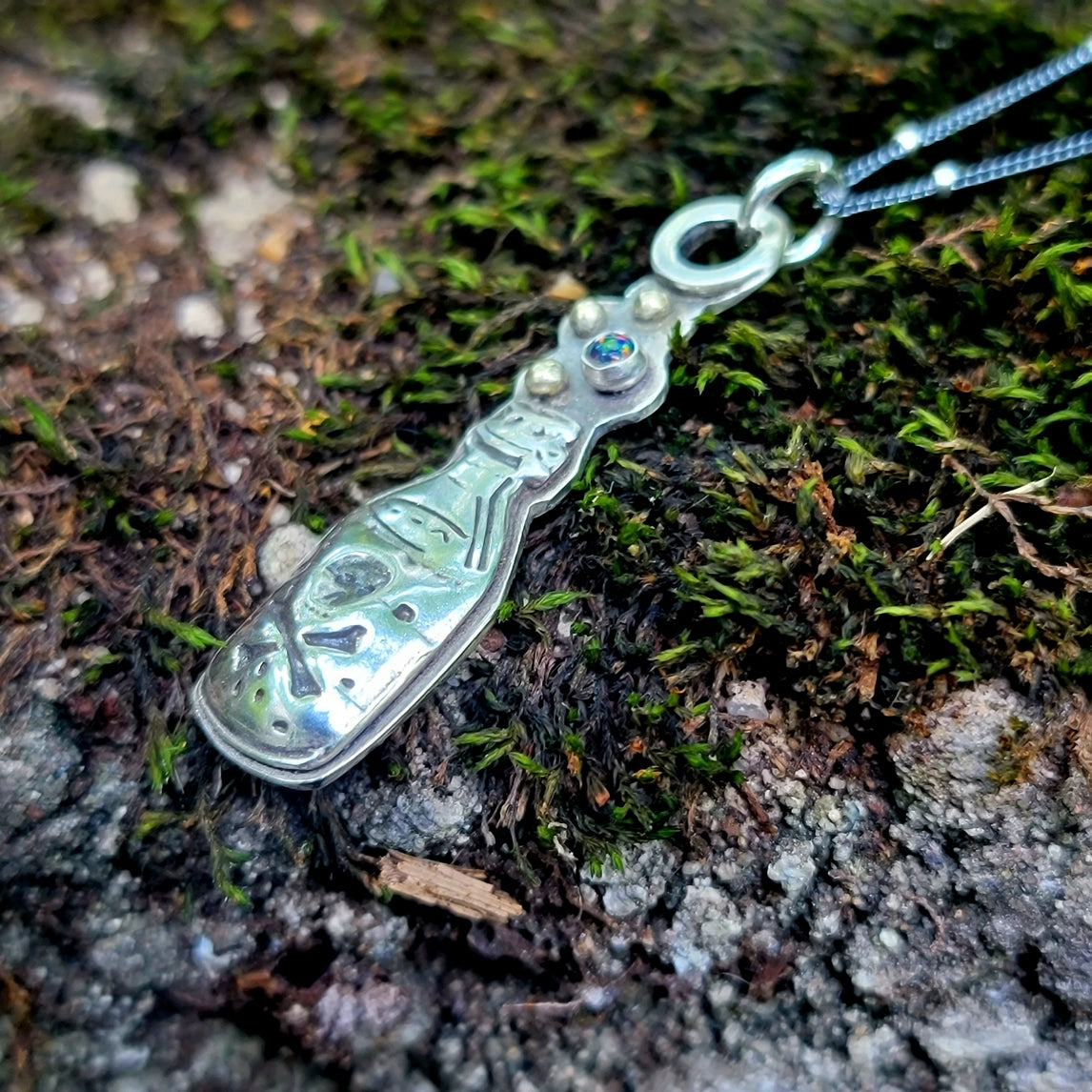 Poison Potion Bottle Pendant in Sterling Silver with Black Opal