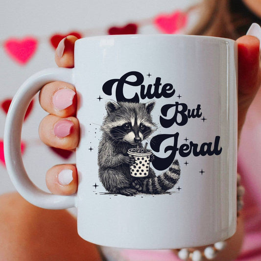 Cute But Feral Raccoon Meme Coffee Mug