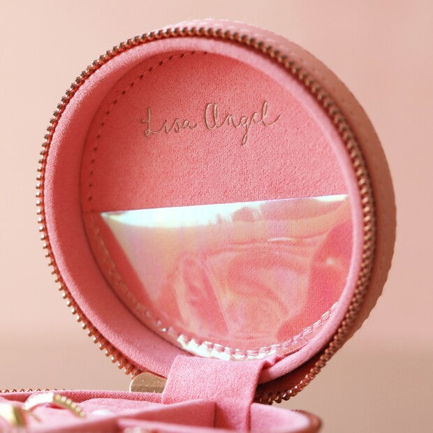 Peach Pink Round Travel Jewelry Case