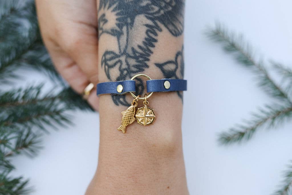 Leather Bracelet - Gold Charms