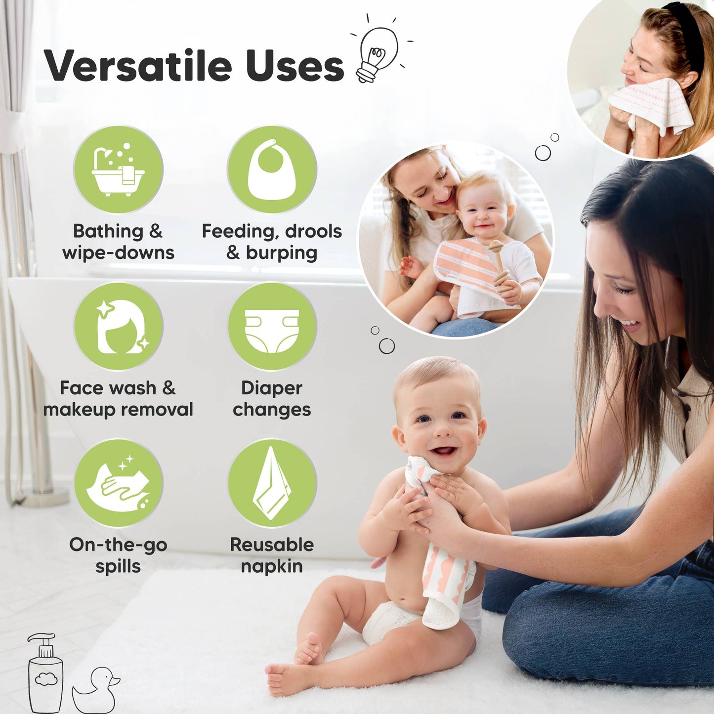 6-Pack Organic Cami Baby Washcloths for Face & Bath Towels