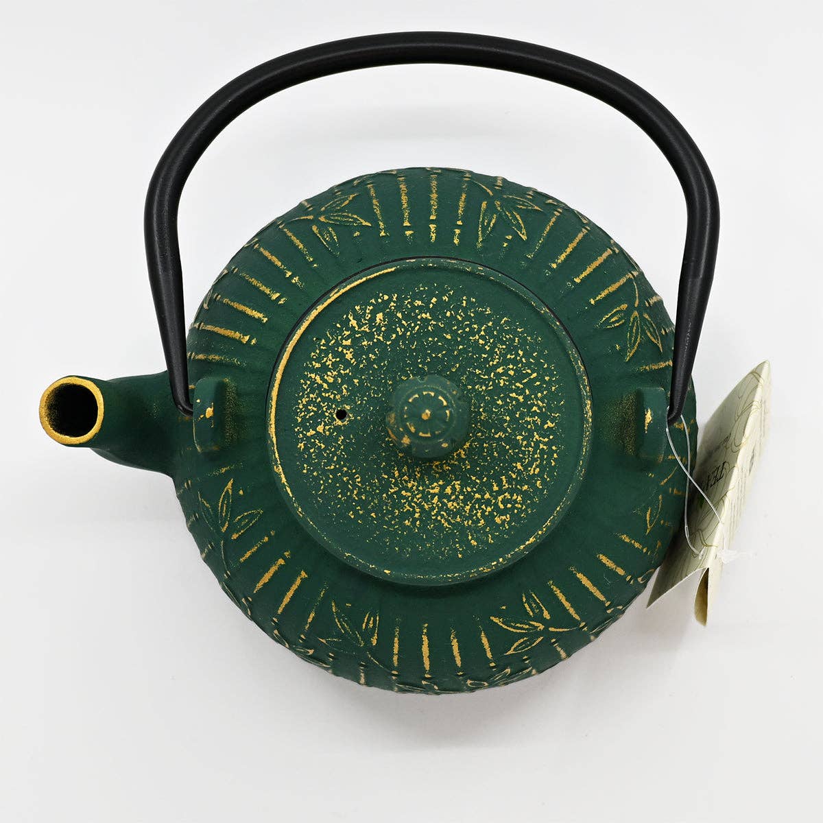Green Bamboo Design 32oz Cast Iron Tea Pot