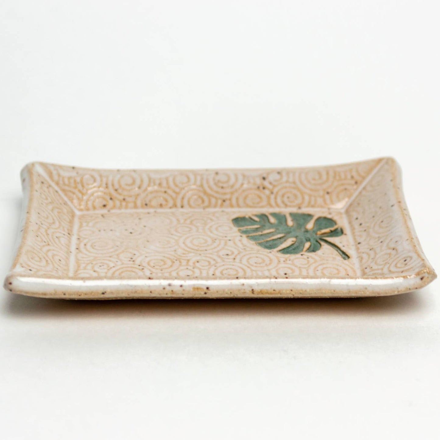 Monstera Pattern Handmade Ceramic White Trinket Dish