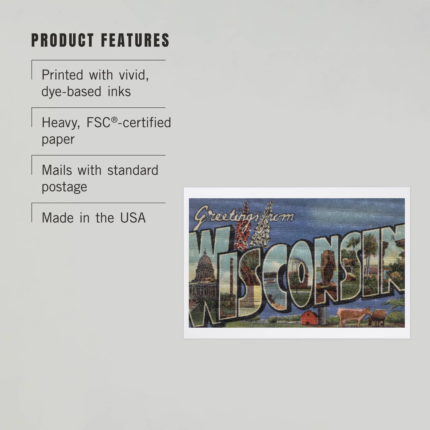 Premium Postcard Greetings from Wisconsin Vintage Halftone