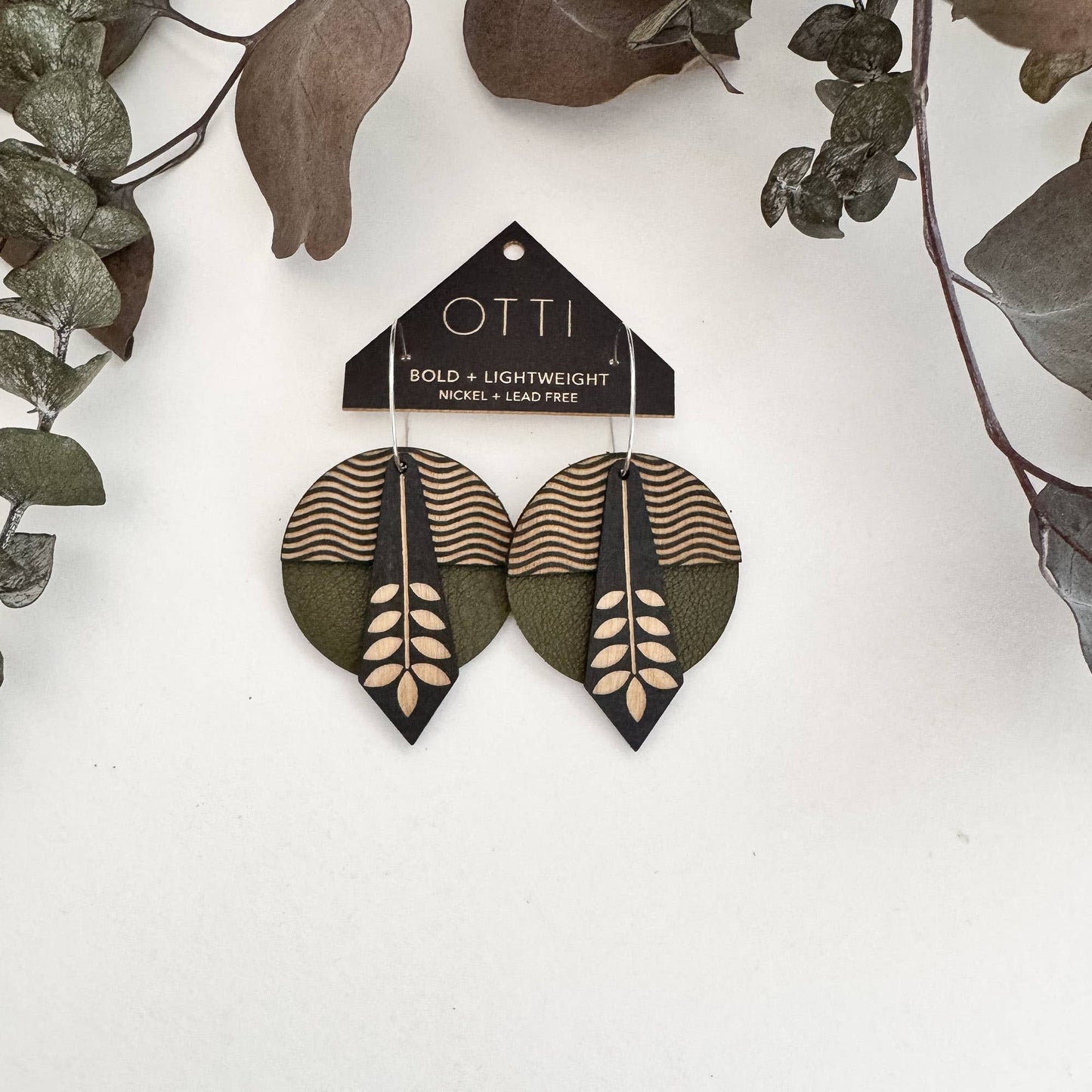 Architectural Leather + Birch earring: GEO Floral Waves