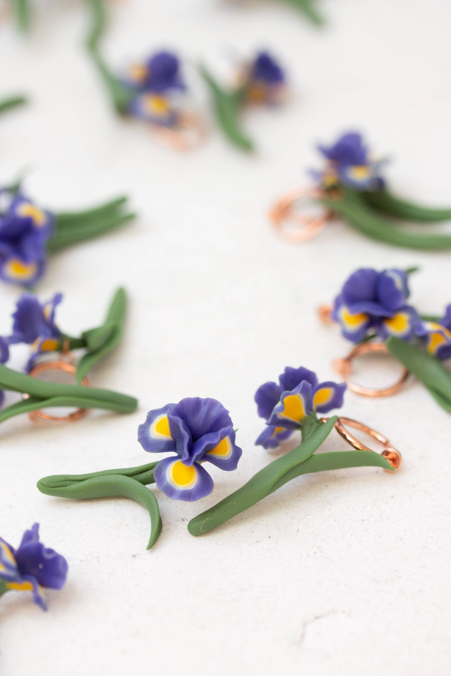 Blue Iris Clip-On Earrings – Handmade Polymer Clay Jewelry