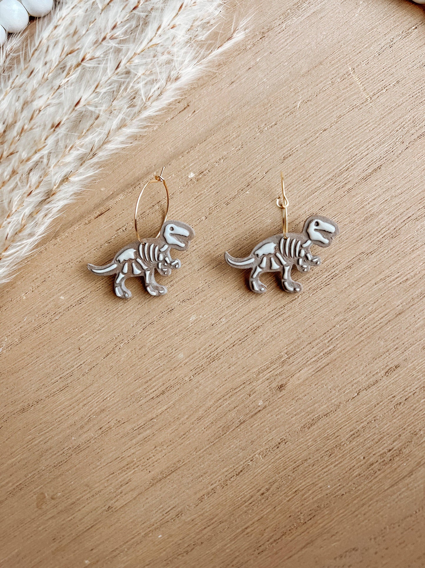 Fossil Dinosaur Clay Dangle Earrings, Fun Earrings