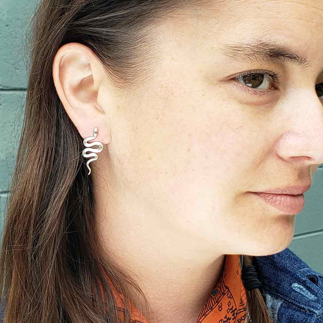 Sterling Silver or Bronze Large Snake Post Earrings 28x12mm