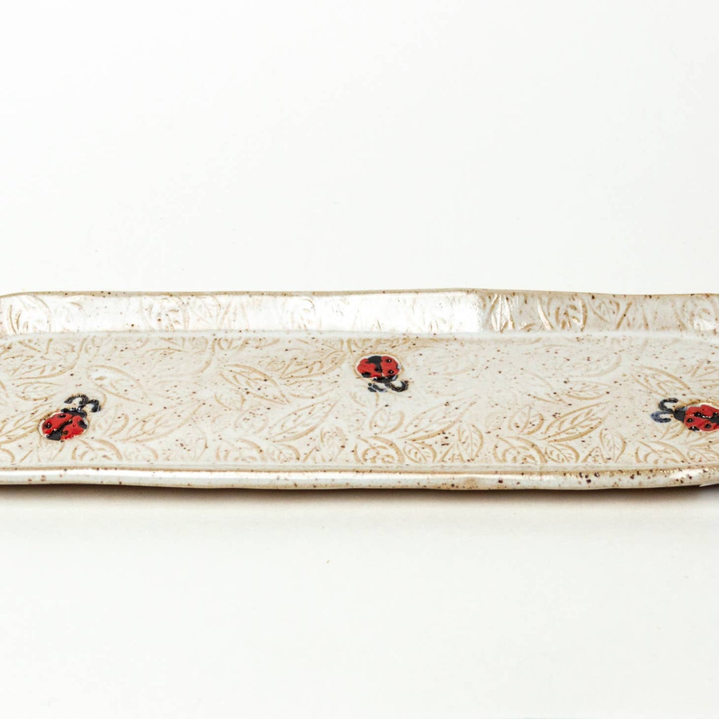 Ladybug Pattern Handmade Ceramic White Platter