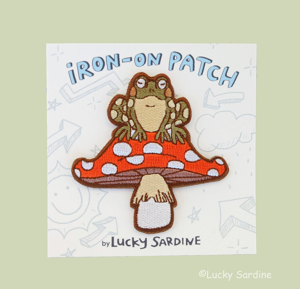 Toad On A Mushroom Embroidered Iron-on Patch