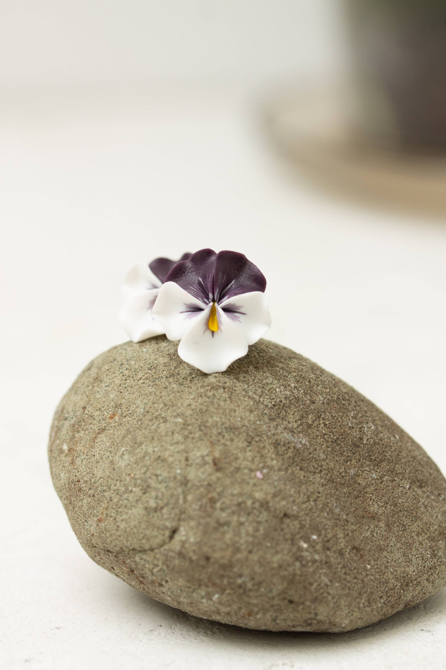 Purple White Pansy Earrings