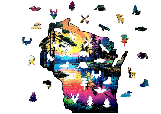 WI state wooden puzzle / Sunset