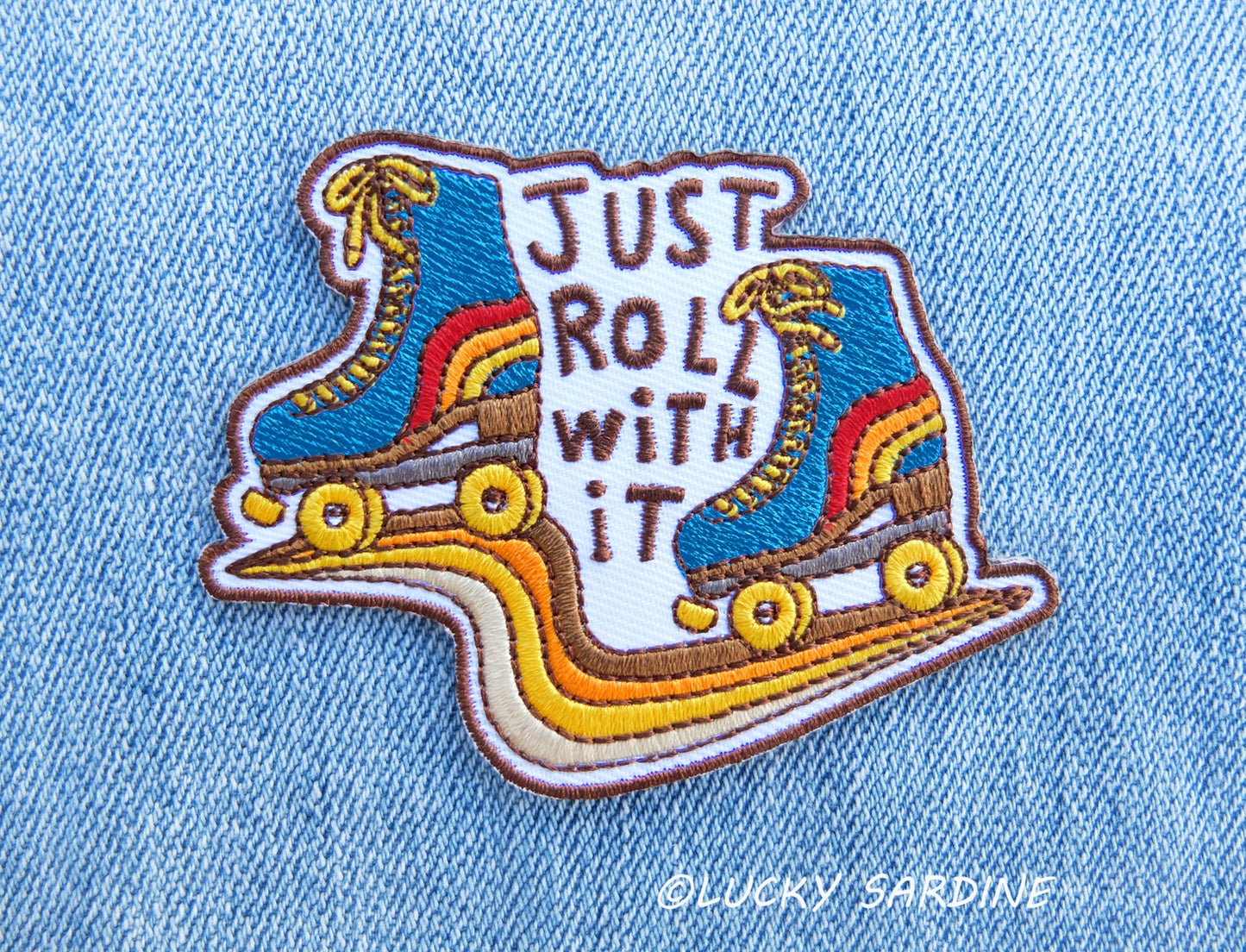 Just Roll With It Embroidered Roller Skates Iron-on Patch