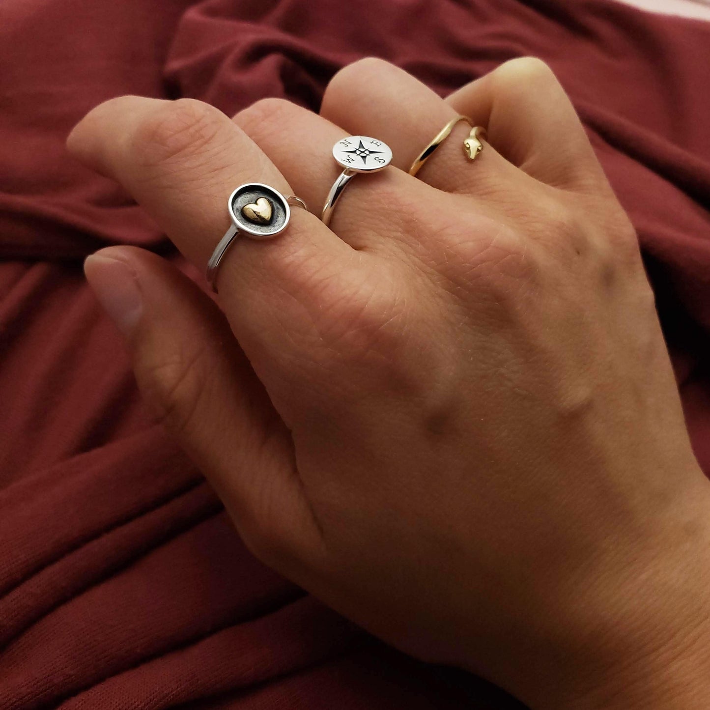 Sterling Silver Shadowbox Ring with Bronze Heart