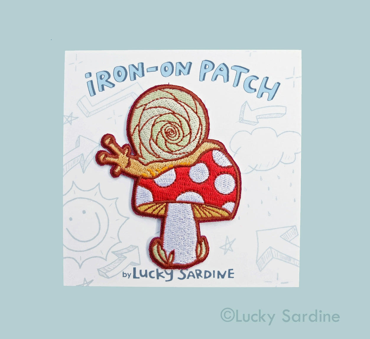 Snail On A Toadstool, Mushroom Embroidered Iron-on Patch