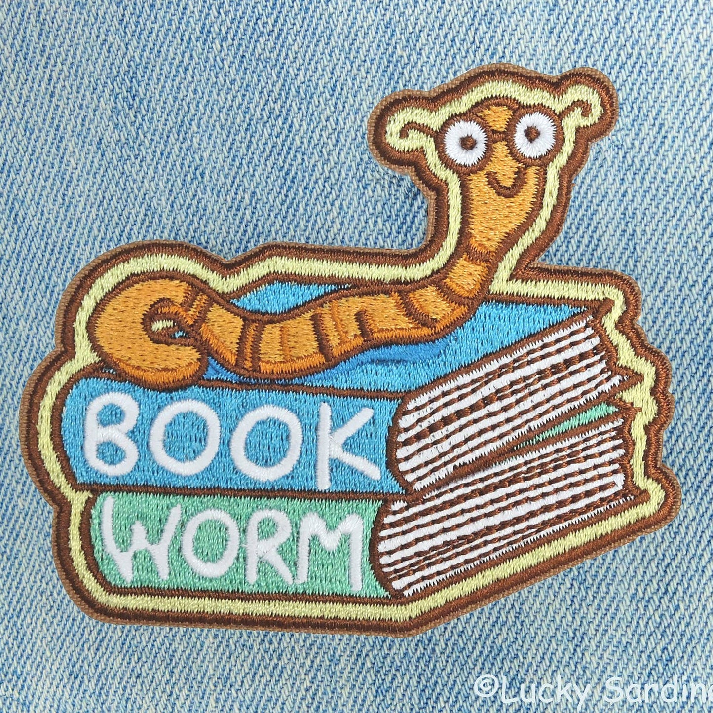 Book Worm Embroidered Iron-on Patch