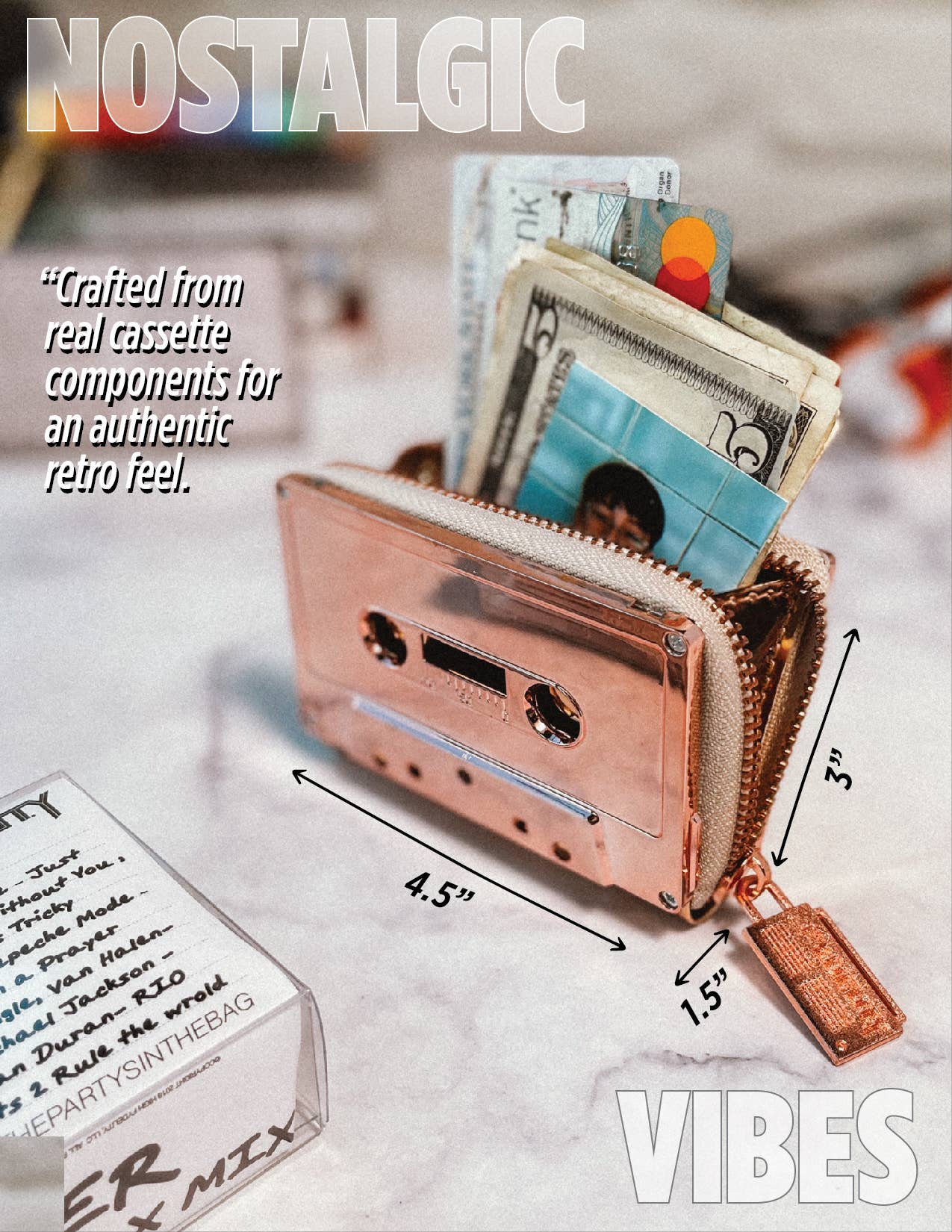 Rose 80's Retro Cassette Tape Wallet