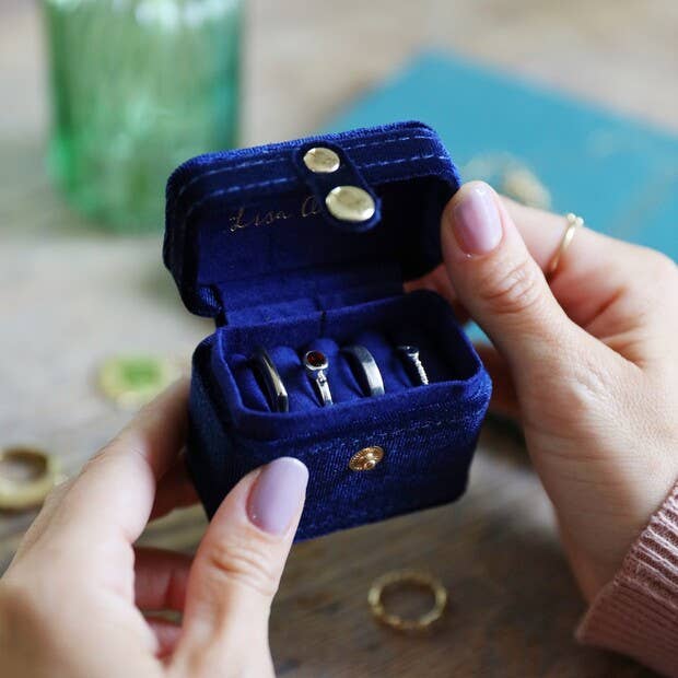 Starry Night Velvet Petite Travel Ring Box in Navy