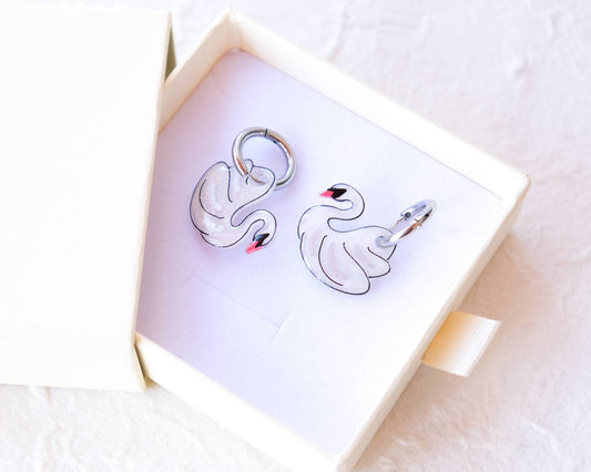 White Swan Elegant Silver Huggie Hoop Earrings