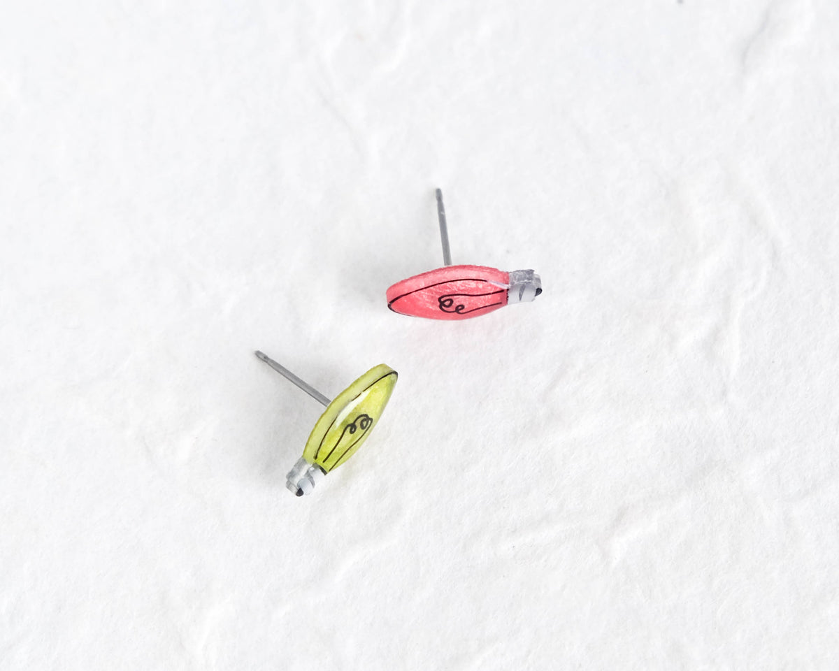 Mini Christmas Lightbulb Stud Earrings with Silver Accents