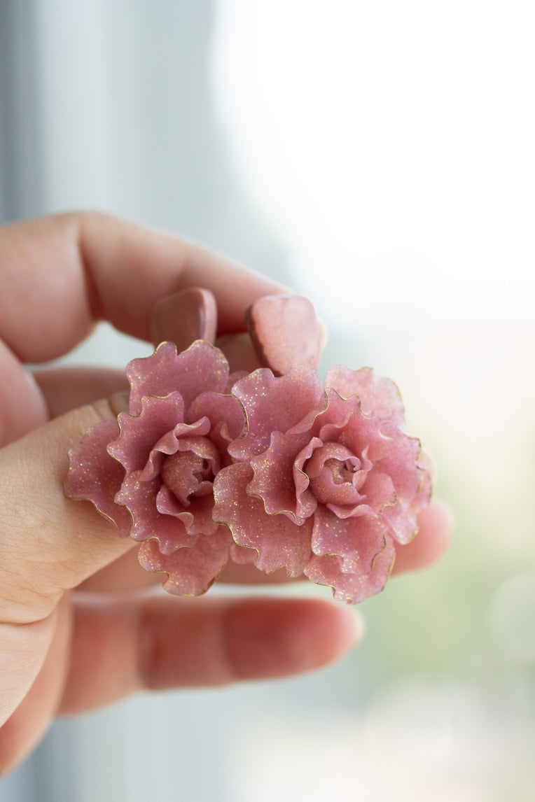 Pink Flowers Statement Earrings