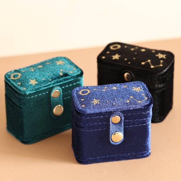 Starry Night Velvet Petite Travel Ring Box in Navy