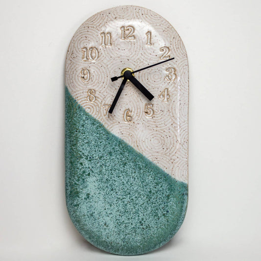 Turquoise Spiral Ceramic Wall Clock Handmade