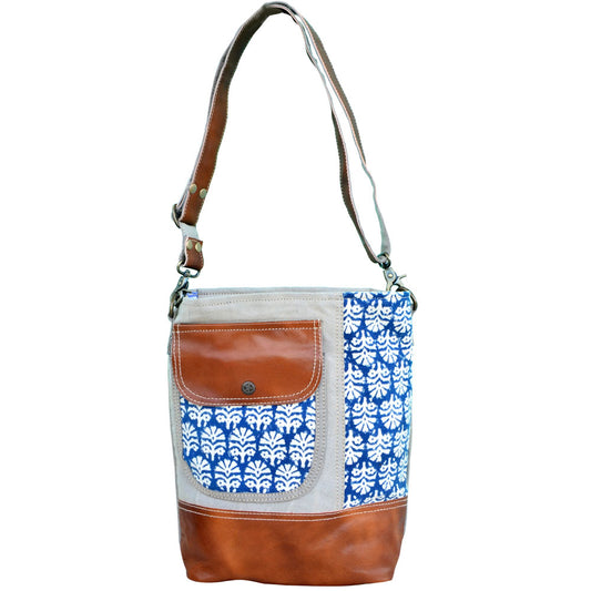 Blue Flow Shoulder Bag W/Leather