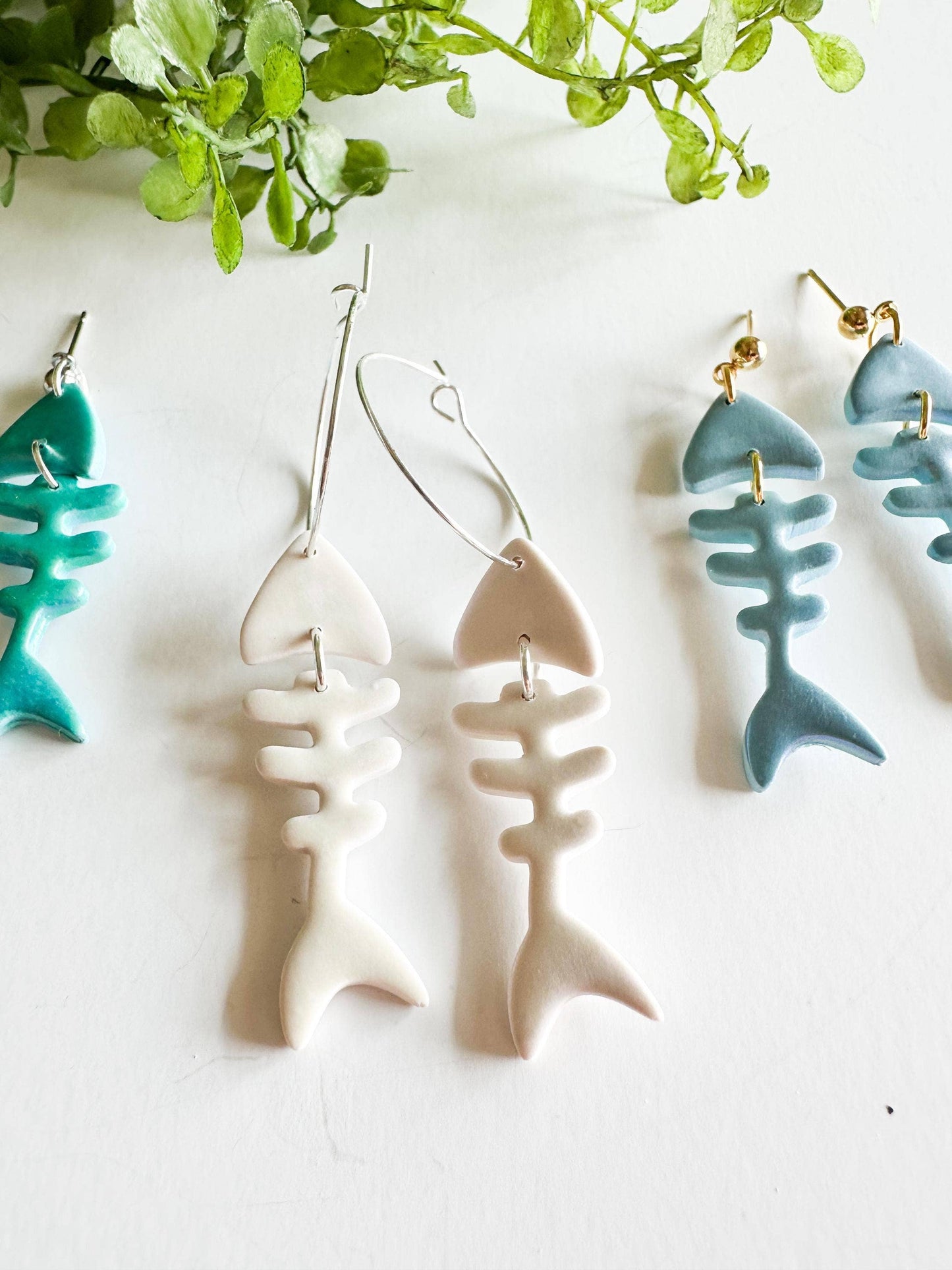 Fish Bone Clay Statement Nature Earrings