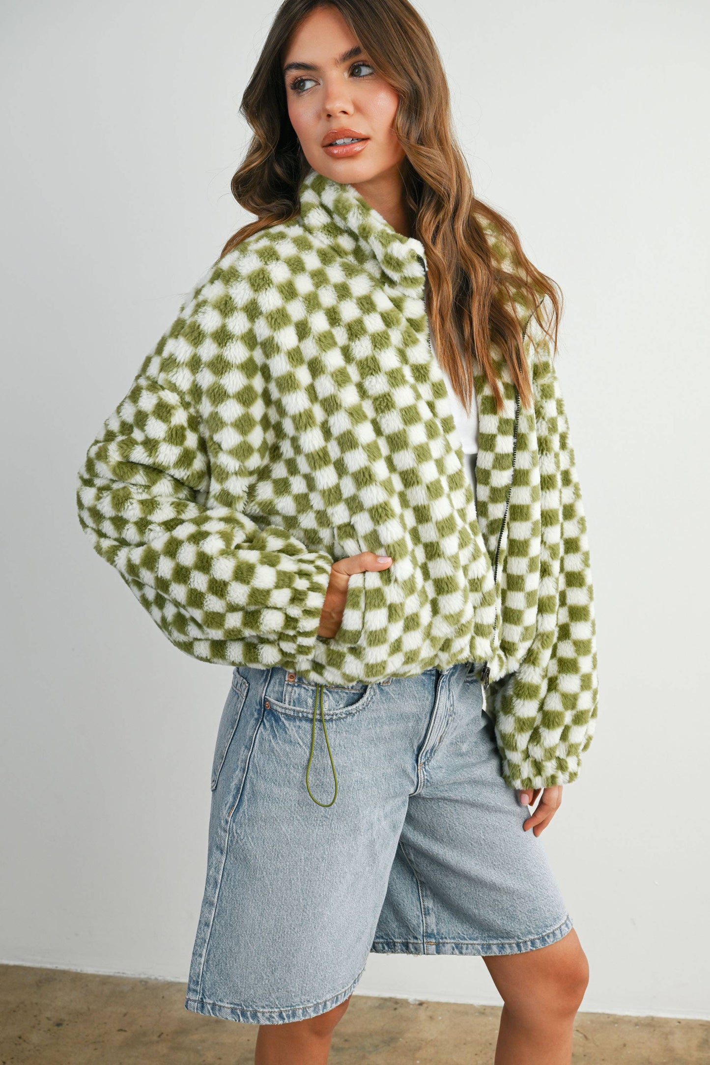 Fall Winter Checker Teddy Fall Jacket