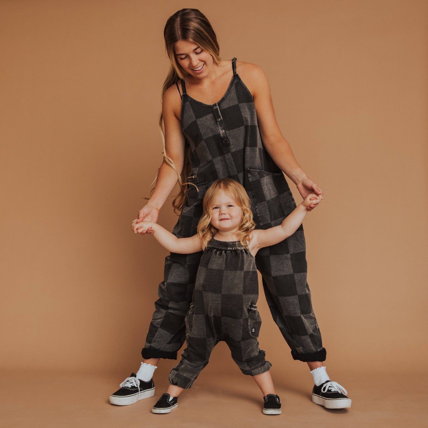 Women's Tank Romper - Black Denim Check