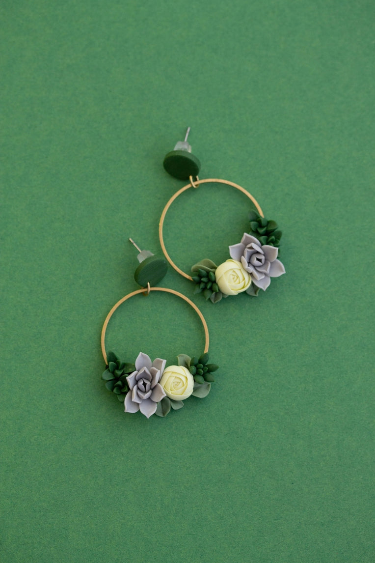 Gray Green Succulent Dangle Earrings