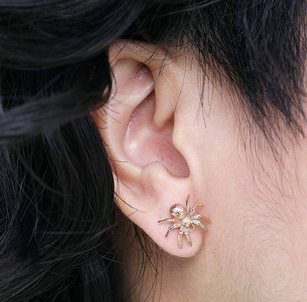 Sterling Silver or Bronze Spider Post Earrings 11x12mm