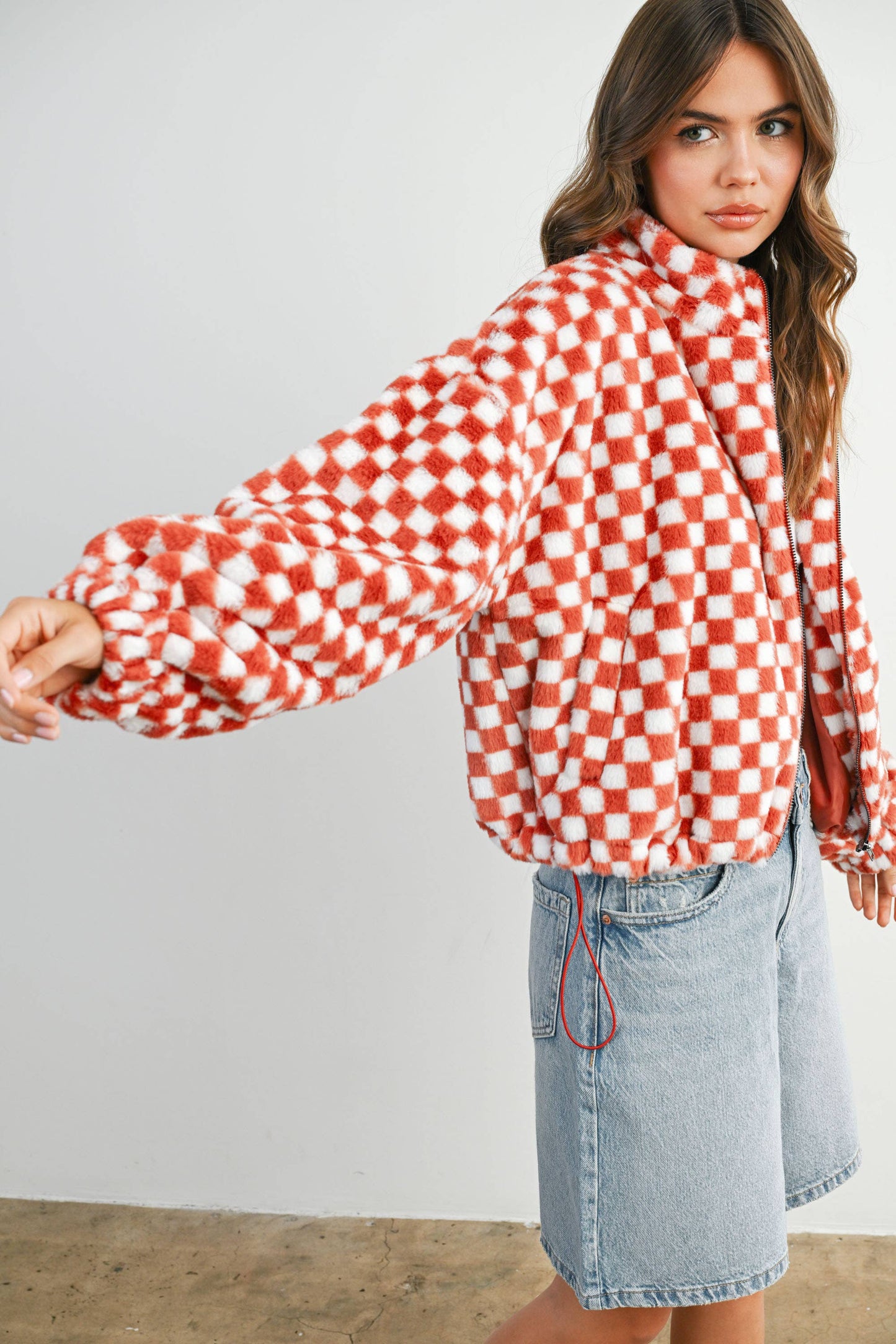 Fall Winter Checker Teddy Fall Jacket