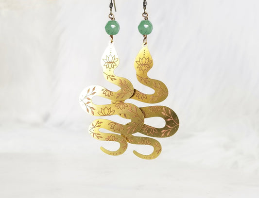 Floral Snake Gemstone Earrings in Aventurine