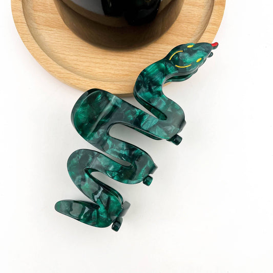 Green Snake Claw Clip, Reptile-Inspired Hair Accessory