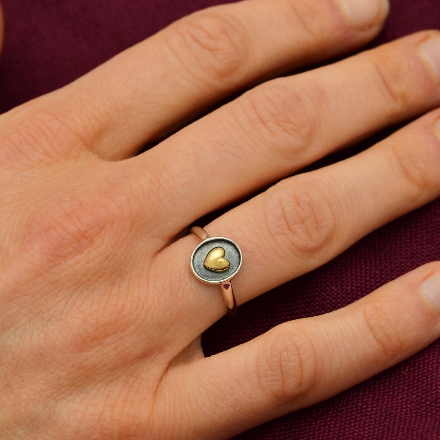 Sterling Silver Shadowbox Ring with Bronze Heart