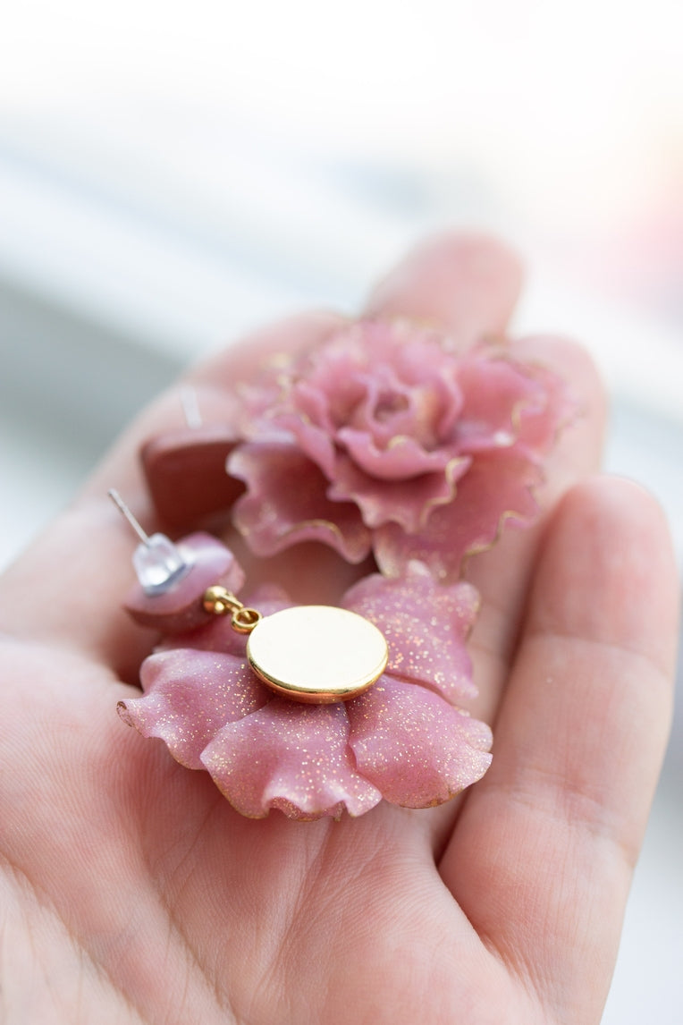 Pink Flowers Statement Earrings