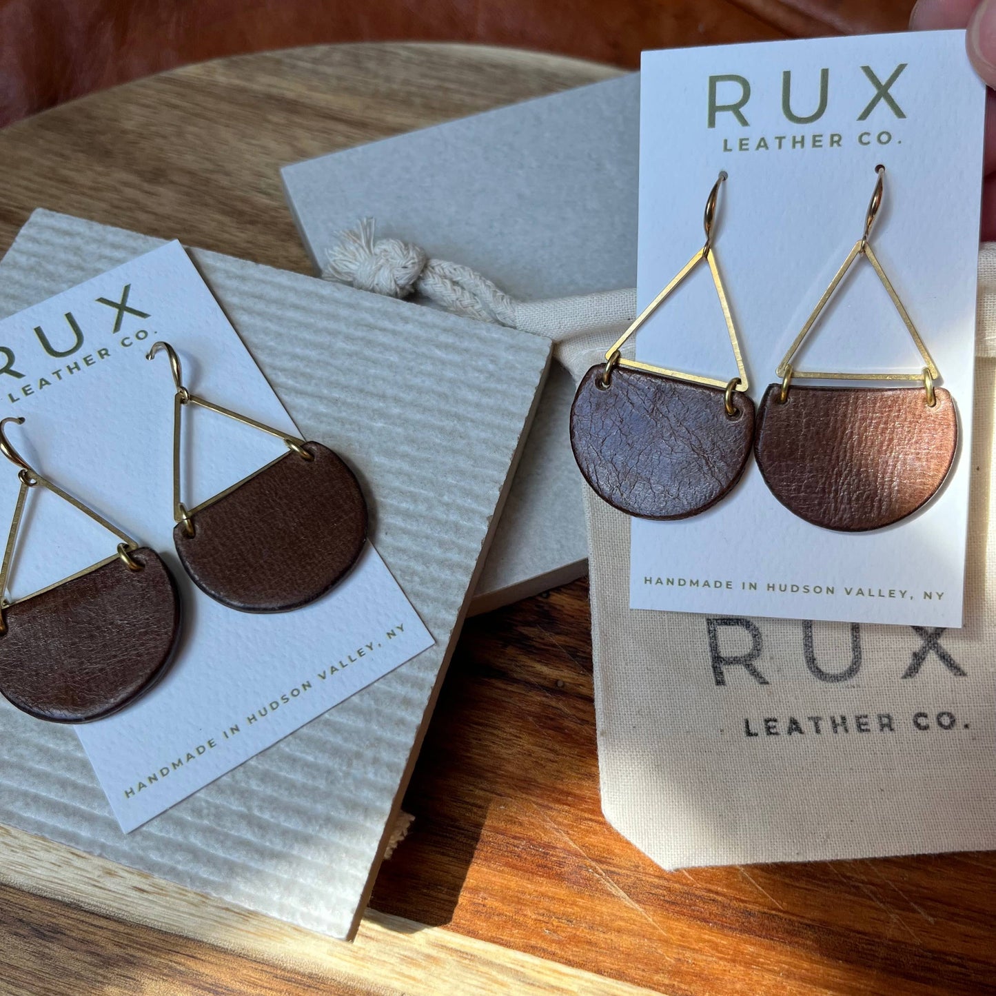 Handcrafted, Dark Brown Genuine Leather Earrings 