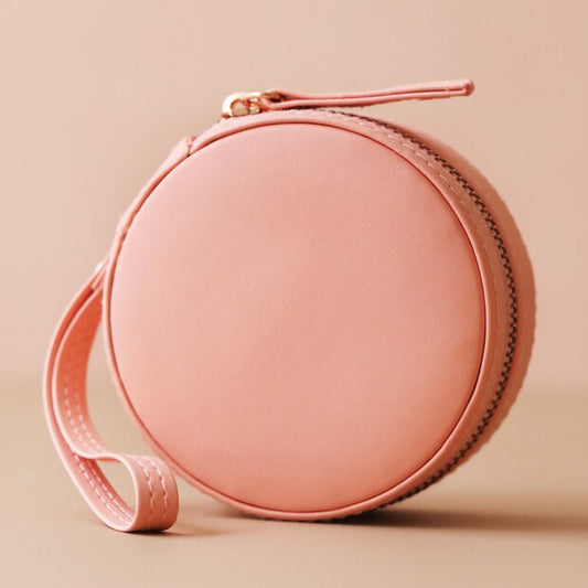 Peach Pink Round Travel Jewelry Case