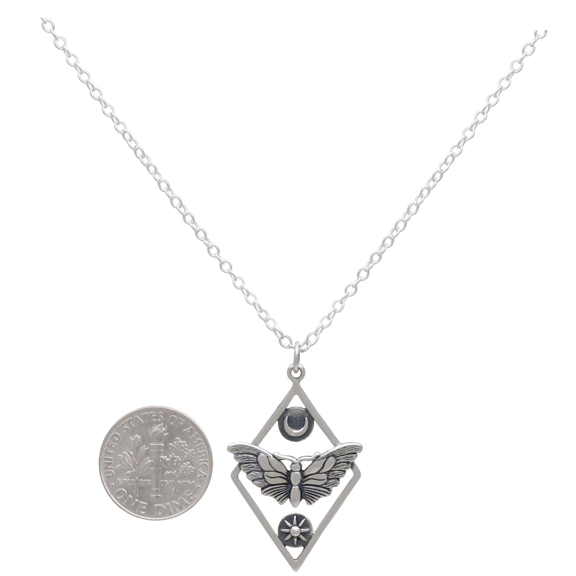 Sterling Silver Geometric Moth Necklace