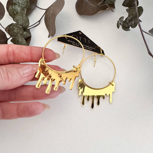 Dripping "Slime" Acrylic Hoop Earrings: Mirrored GOLD