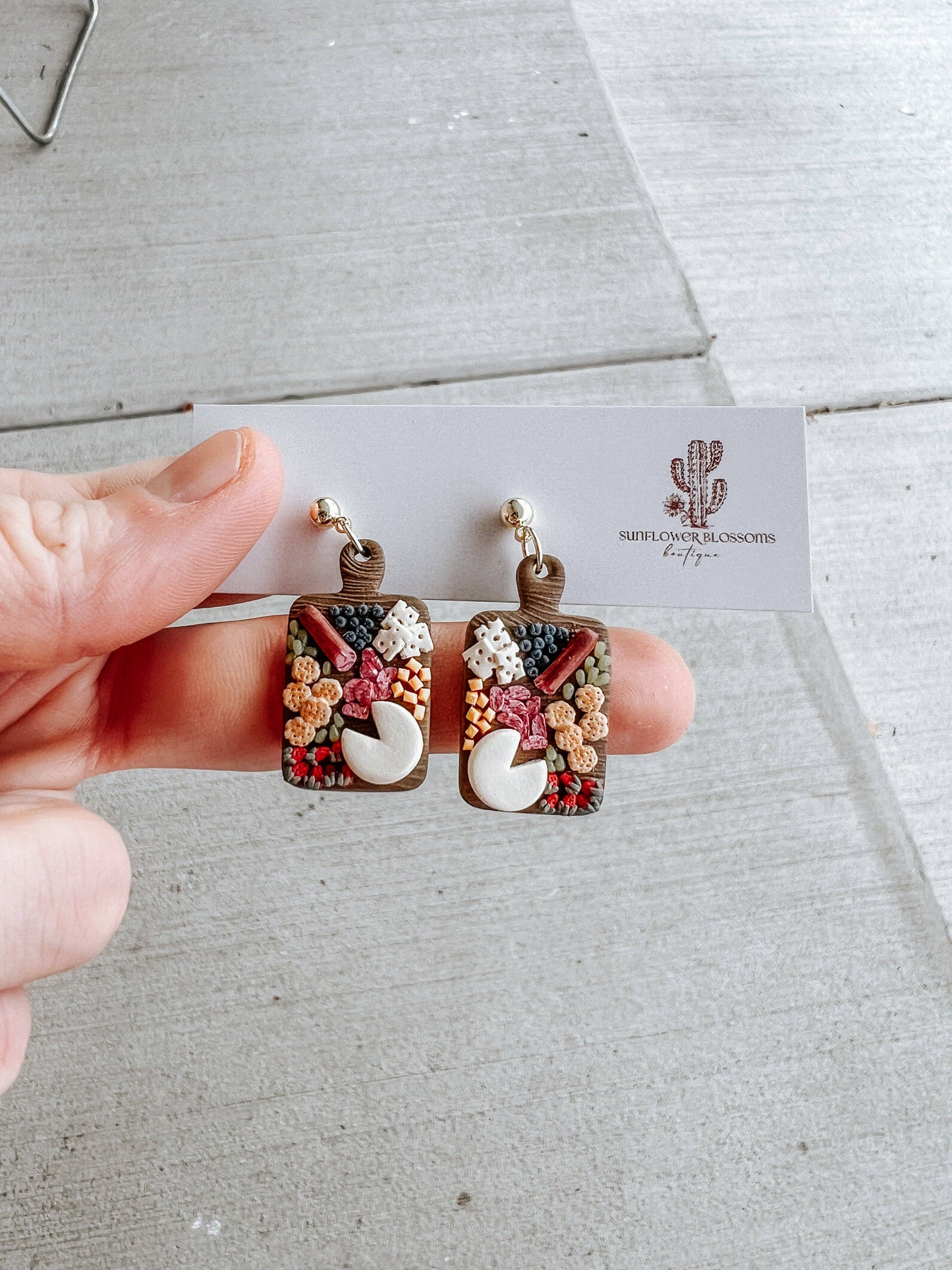 Charcuterie Board Dangle Earrings, Food Clay Earrings