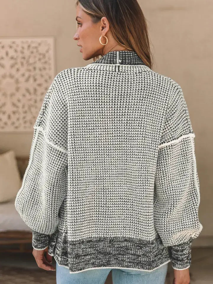 Chunky Waffle Knit Oversized Collared Cardigan